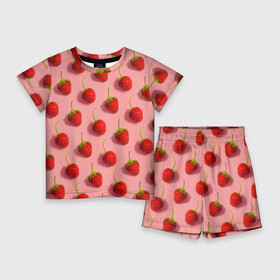 Детский костюм с шортами 3D с принтом Strawberry Pattern в городе Новоалтайск,  |  | Тематика изображения на принте: 3d | девушкам | для девушек | клубника | клубничка | паттерн | розовая
