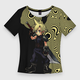 Женская футболка 3D Slim с принтом Клауд Страйф из dissidia final fantasy в городе Новоалтайск,  |  | cloud strife | dissidia final fantasy | видеоигры | клауд страйф | кураудо суторайфу | облако раздора | солдат