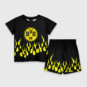Детский костюм с шортами 3D с принтом borussia  пламя в городе Новоалтайск,  |  | borussia | fc | football | football club | sport | боруссия | спорт | спортивные | униформа | фирменные цвета | фк | футбол | футбольный клуб