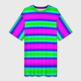 Платье-футболка 3D с принтом Зеленый и фиолетовые яркие неоновые полосы striped pattern в городе Новоалтайск,  |  | modern | neon | striped pattern | горизонтальные полоы | зеленые полосы | полосатый узор | фиолетовые полосы