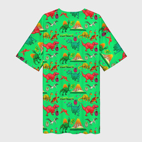 Платье-футболка 3D с принтом DINOSAURS OF THE JURASSIC PERIOD в городе Новоалтайск,  |  | animals | brachiosau | brontosaurus | flock | green | prehistoric | raptor | reptile | stegosaurus | triceratops | tyrannosaurus | брахиозавр | бронтозавр | доисторический | животные | зеленый | раптор | стая | стегозавр | тираннозавр | трицера