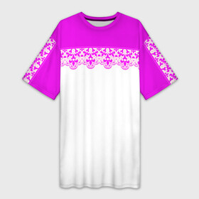 Платье-футболка 3D с принтом White and pink lace pattern в городе Новоалтайск,  |  | lace | lace pattern | white and pink | белый | кружевной узор | розовое кружево | розовый | розовый неон