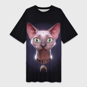 Платье-футболка 3D с принтом Кошка канадский сфинкс в городе Новоалтайск,  |  | sphynx cat | донской сфинкс кот | канадский сфинкс кот | кот петерболд | кот питерболд | кот сфинкс | котенок сфинкс | кошка сфинкс