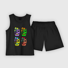 Детская пижама с шортами хлопок с принтом Skulls  Pop art в городе Новоалтайск,  |  | color | fashion | jaw | mushroom | neon | pop art | skull | teeth | гриб | зубы | мода | неон | пасть | поп арт | цвет | череп