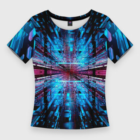 Женская футболка 3D Slim с принтом THE INFINITY TUNNEL в городе Новоалтайск,  |  | black | blue | color | geometric | illusion | modernism | pattern | surrealism | геометрический | иллюзия | модернизм | синий | сюрреализм | узор | цветной | черный
