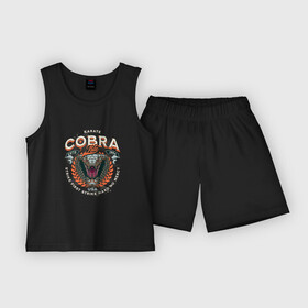 Детская пижама с шортами хлопок с принтом Кобра Кай  логотип с Коброй  Cobra Kai Logo в городе Новоалтайск,  |  | 1984 | 80s | 80е | 84 | karate | no mercy | retro | strike first | strike hard | vintage | бей первый | бей первым | бей сильно | боевые искусства | винтаж | восьмидесятые | джон криз | джонни лоуренс | дэниэл ларуссо | змея | карате