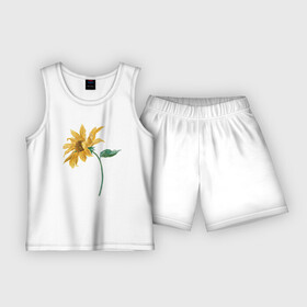Детская пижама с шортами хлопок с принтом Branch With a Sunflower (Подсолнух) в городе Новоалтайск,  |  | ботаника | винтаж | картина | классика | книга | минимализм | подсолнух | природа | флора | цветы