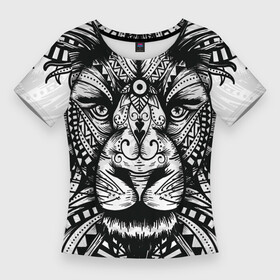 Женская футболка 3D Slim с принтом Черно белый Африканский Лев  Black and White Lion в городе Новоалтайск,  |  | africa | afrika | all over | lion | lions | mandala | pattern | африка | африканский узор | большой лев | дикая природа | король зверей | лицо льва | львёнок | львиная | львица | львы | огромный лев | паттерн | рыжий лев