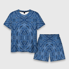 Мужской костюм с шортами 3D с принтом Gray blue ethnic arabic ornament в городе Новоалтайск,  |  | arabic | arabic ornament | ethnic | арабский | восточный | дамасский узор | орнамент | синий | этнический узор