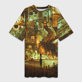 Платье-футболка 3D с принтом Cool Steampunk painting в городе Новоалтайск,  |  | eyes | fish | lighthouse | picture | reservoir | steampunk | surrealism | traffic lights | wall clock | водоём | глаза | картина | маяк | рыба | светофор | стимпанк | сюрреализм | часы
