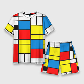 Мужской костюм с шортами 3D с принтом Texture of squares rectangles в городе Новоалтайск,  |  | abstraction | black | lines | neoplasticism | rectangles | red | squares | white | абстракция | белый | желтый | квадраты | композиция | красный | красочный | линии | минимализм | неопластицизм | прямоугольники | ретро | синий