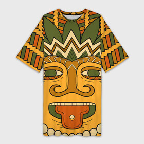 Платье-футболка 3D с принтом Polynesian tiki CHILLING в городе Новоалтайск,  |  | africa | bora bora | fiji | hawaii | island | nature | ocean | polynesia | samoa | tahiti | tiki | африка | гаваи | истукан | лето | орнамент | острова | пляж | полинезия | серфинг | тики | тропики | туризм | этнический