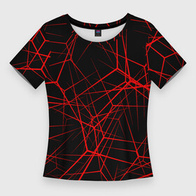 Женская футболка 3D Slim с принтом Intersecting red rays в городе Новоалтайск,  |  | horizontal | intersection | minimalist | parallel | red | stripe | vertical | вертикальный | горизонтальный | красный | минималистский | параллельный | пересекающийся | пересечение | полоса