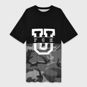Платье-футболка 3D с принтом FCK gray military в городе Новоалтайск,  |  | Тематика изображения на принте: camouflage | censored | dark | fck | gray | military | phrase | text | аббревиатура | буквы | военный | камуфляж | латиница | мат | надпись | серый | слово | текст | темный | фраза
