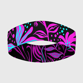 Повязка на голову 3D с принтом Purple flowers pattern в городе Новоалтайск,  |  | beautiful | black | blue | colorful | floral | красивый | красочный | узор | фиолетовый | цветочный | черный