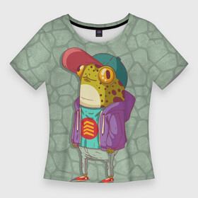 Женская футболка 3D Slim с принтом Лягуха репер в городе Новоалтайск,  |  | жаба | лягуха | лягушка | лягушонок | репер