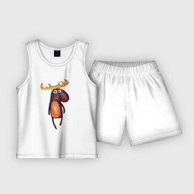 Детская пижама с шортами хлопок с принтом Прикольный лосяш в городе Новоалтайск,  |  | забавный | лоси | лосиха | лось | лосяш | прикольный