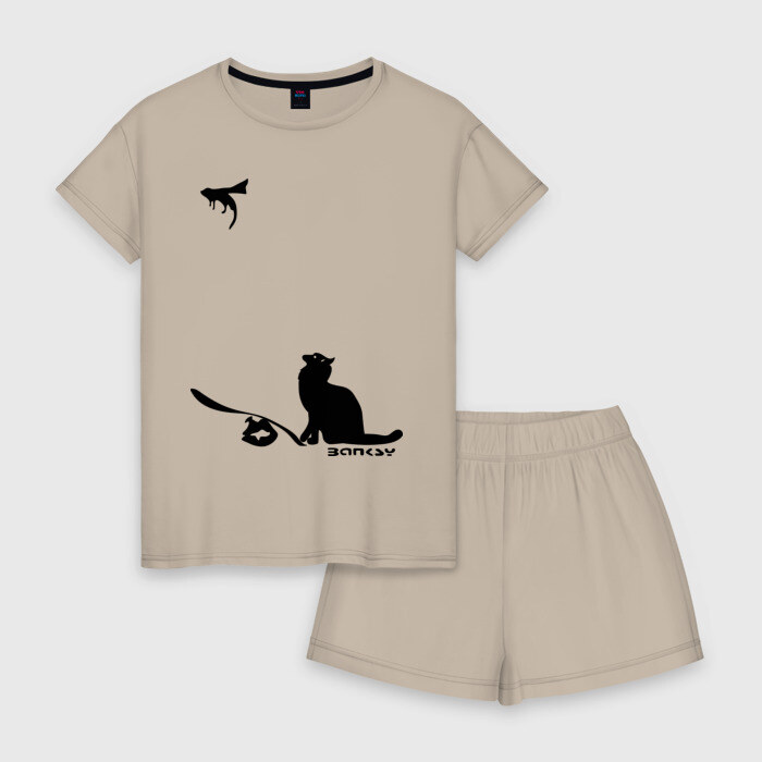 Женская пижама с шортиками хлопок Cat and supermouse (Banksy) фото