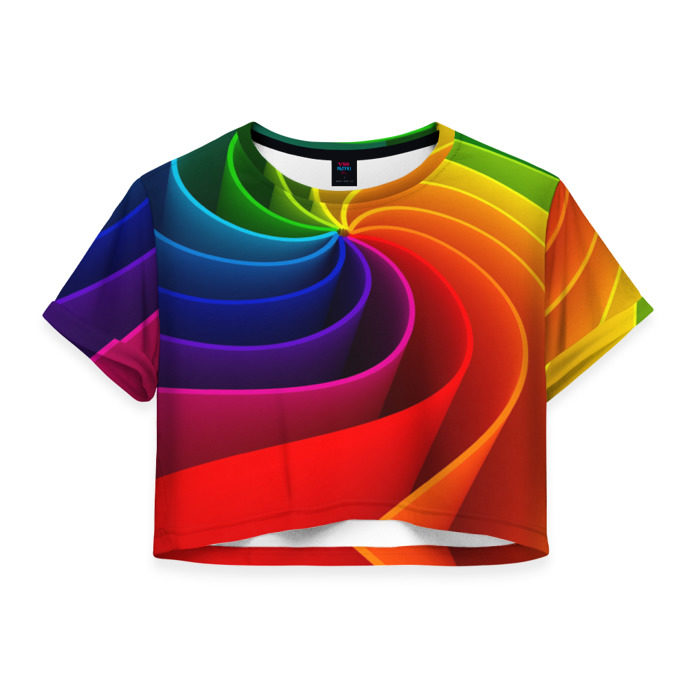 Женская футболка 3D укороченная Радуга цвета фото