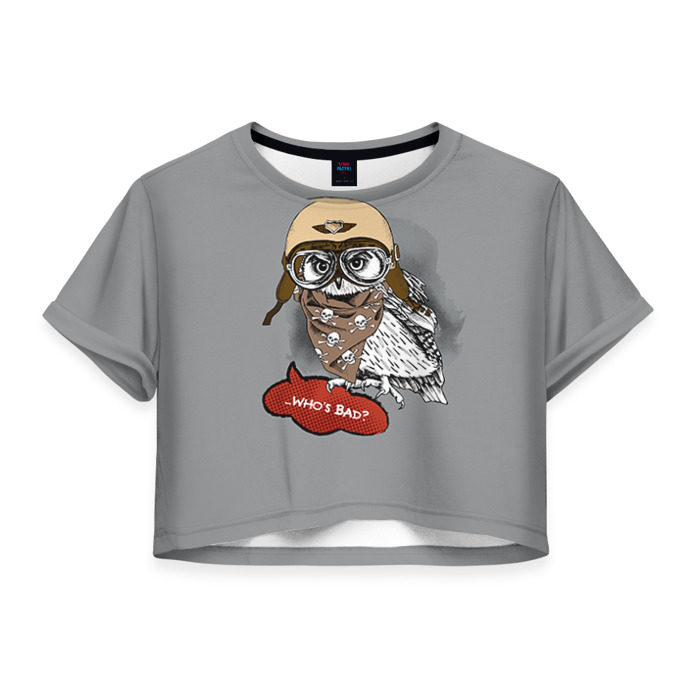 Женская футболка 3D укороченная Сова мотоциклист фото