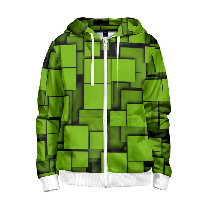 Детская толстовка 3D на молнии Зеленые кубики фото