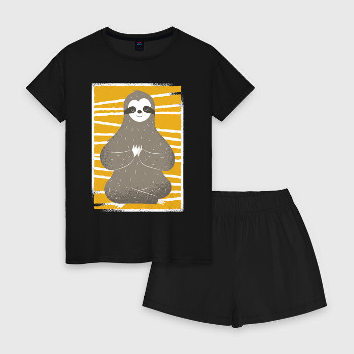 Женская пижама с шортиками хлопок Ленивец Йога фото