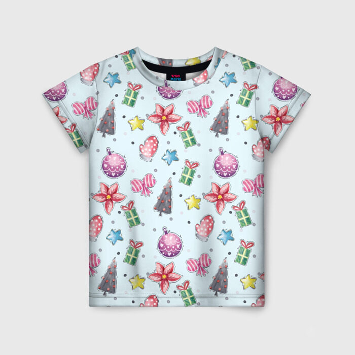 Детская футболка 3D Новогодний фон фото
