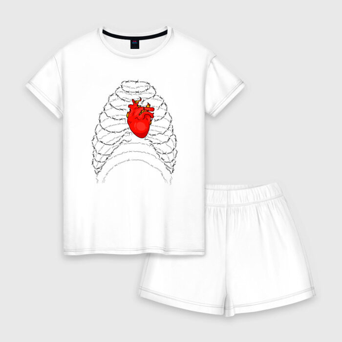 Женская пижама с шортиками хлопок горящее сердце фото