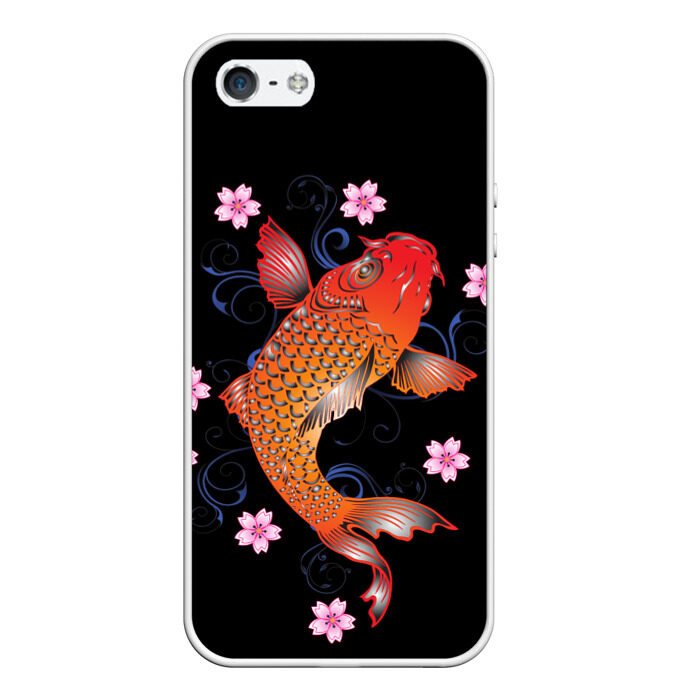 Чехол для iPhone 5/5S матовый Карп Кои с Цветами фото