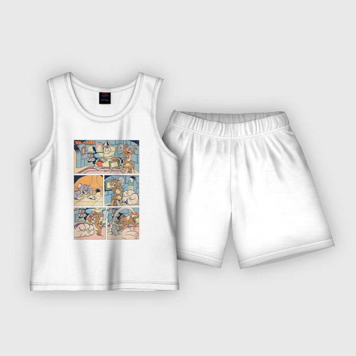 Детская пижама с шортами хлопок Том и Джерри комикс фото