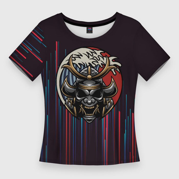 Женская футболка 3D Slim Шлем  Маска самурая фото